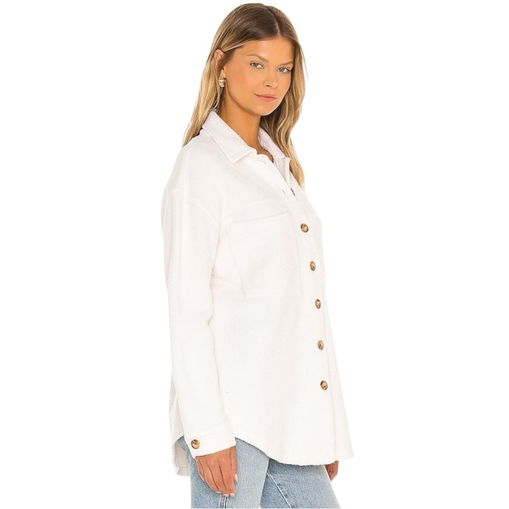 Monrow Revolve Cream Teddy‎ Fleece Boucle Cotton Shacket Jacket Womens Size M - Picture 2 of 15
